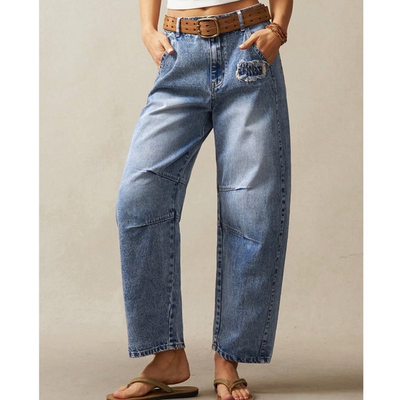 Plus Dark Wash Low Waist Harem Leg Denim Jean Pants - Picture 1 of 12
